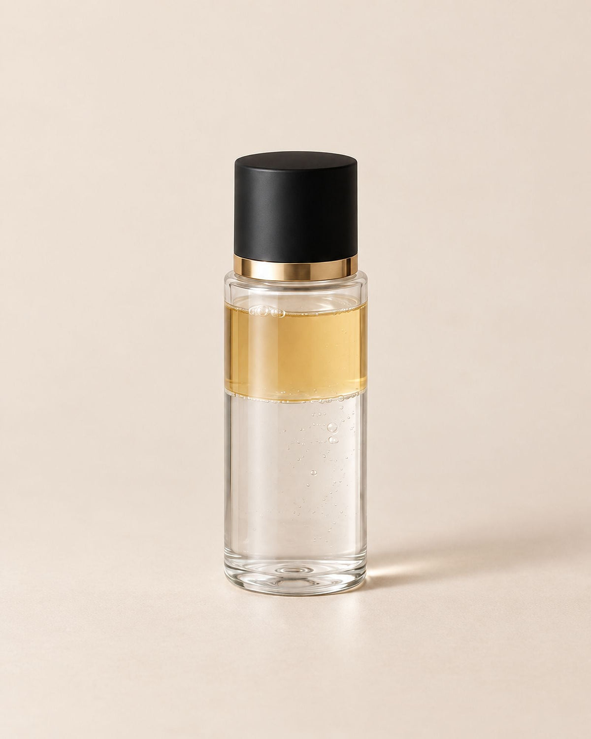 Démaquillant Yeux Biphasé, flacon transparent à deux phases, bouchon noir