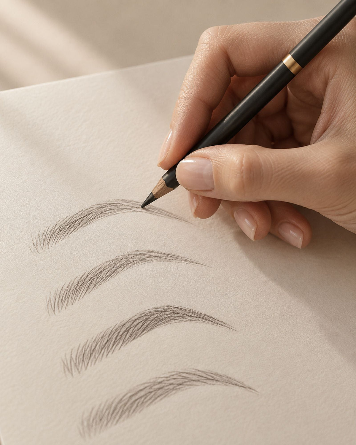 Main qui dessine des formes de sourcils sur papier