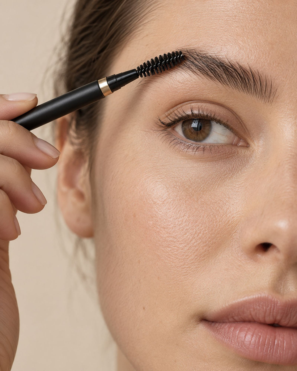 Sourcil brossé vers le haut avec le goupillon du crayon